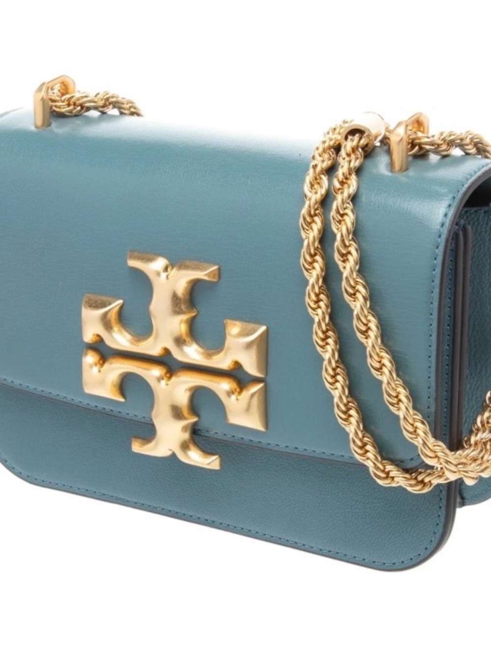 EUC Tory Burch Teal Leather Shoulder Bag with Gold Logo Chain $650